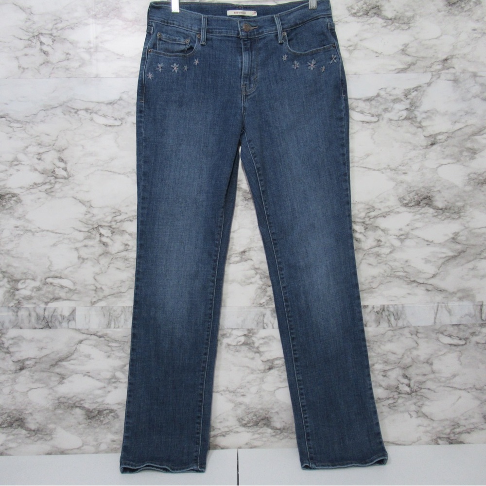 Levi’s 505 Straight Leg Floral Embroidered Denim Jeans Size 28